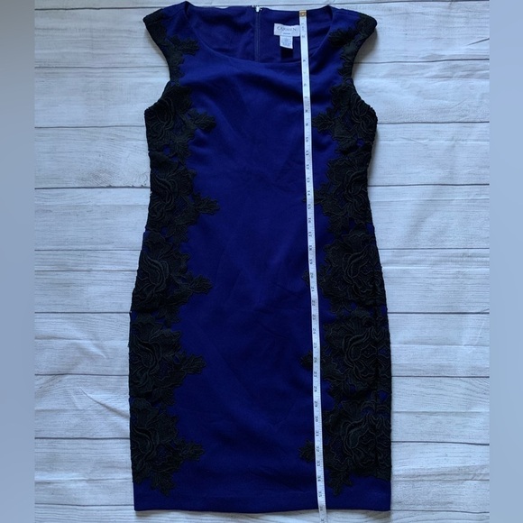 Carmen Marc Valvo Blue Cocktail Party Dress Black Lace Accents Size 4 - Picture 8 of 8